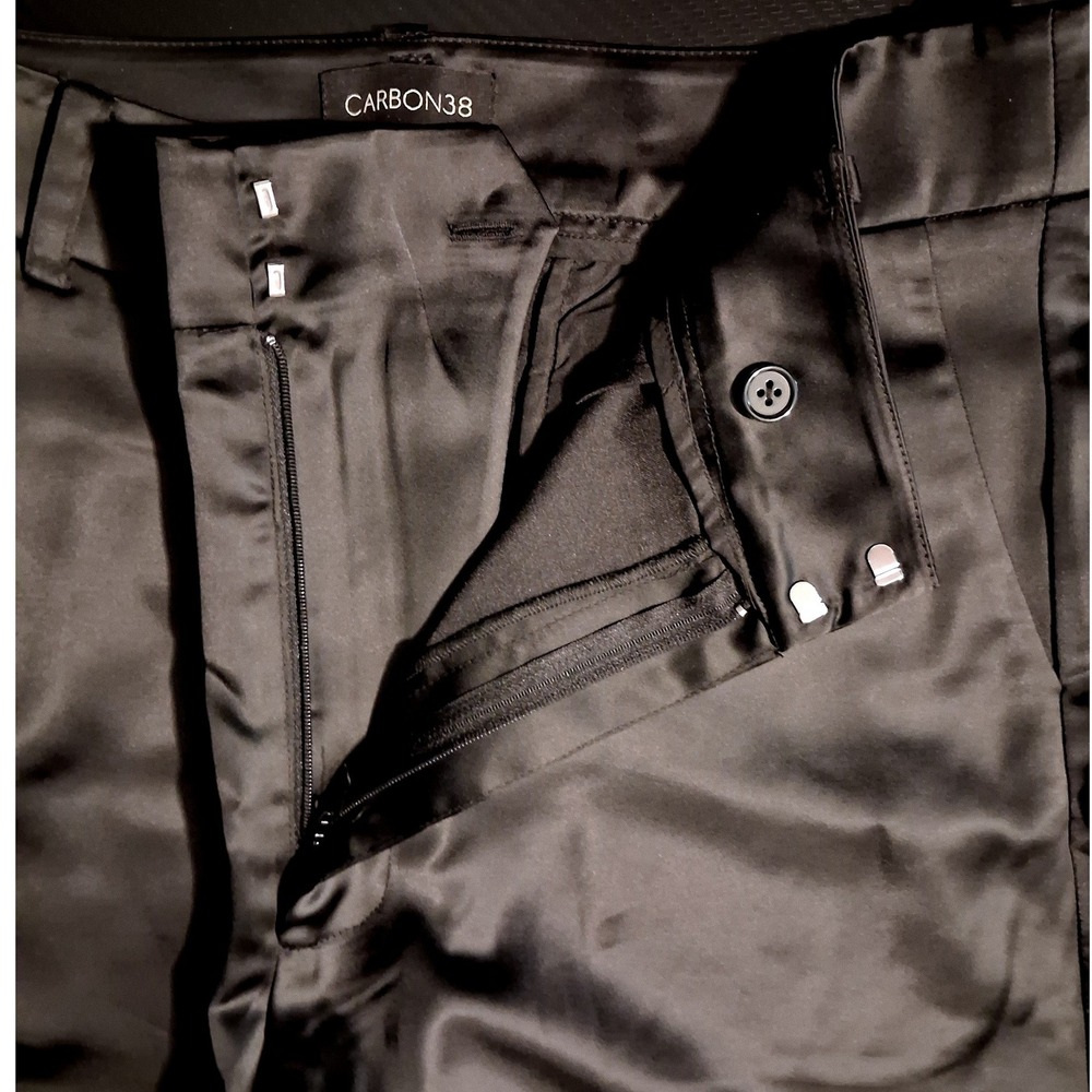 NEW Carbon38 Womens Black Satin Pants M Straight Leg High Rise Trousers Tailored - Picture 15 of 16